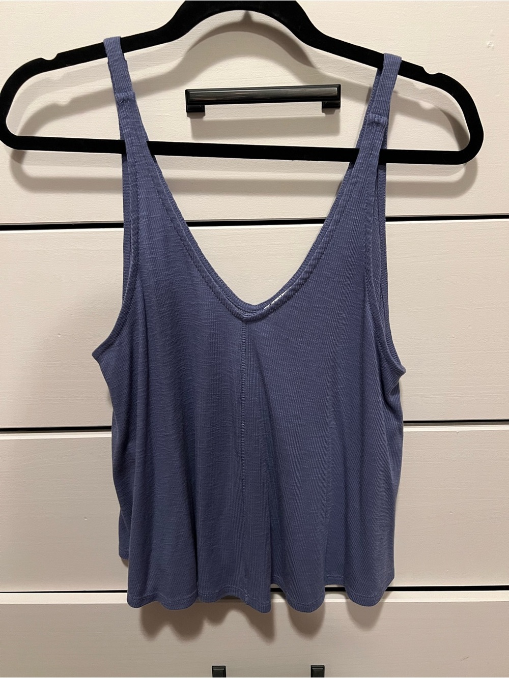 Free People Slate Blue V-Neck Ribbed Tank